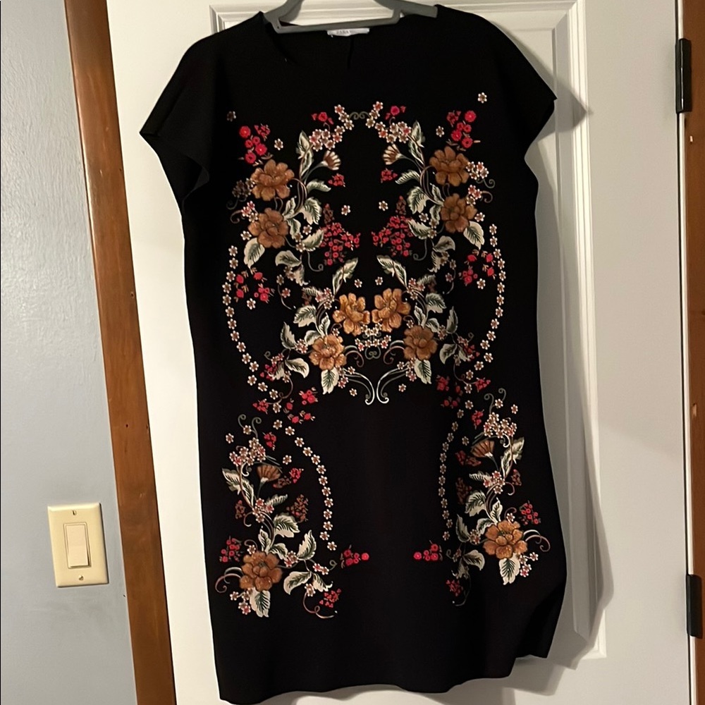 Zara Black and Red Embellished Sheath Mini Dress